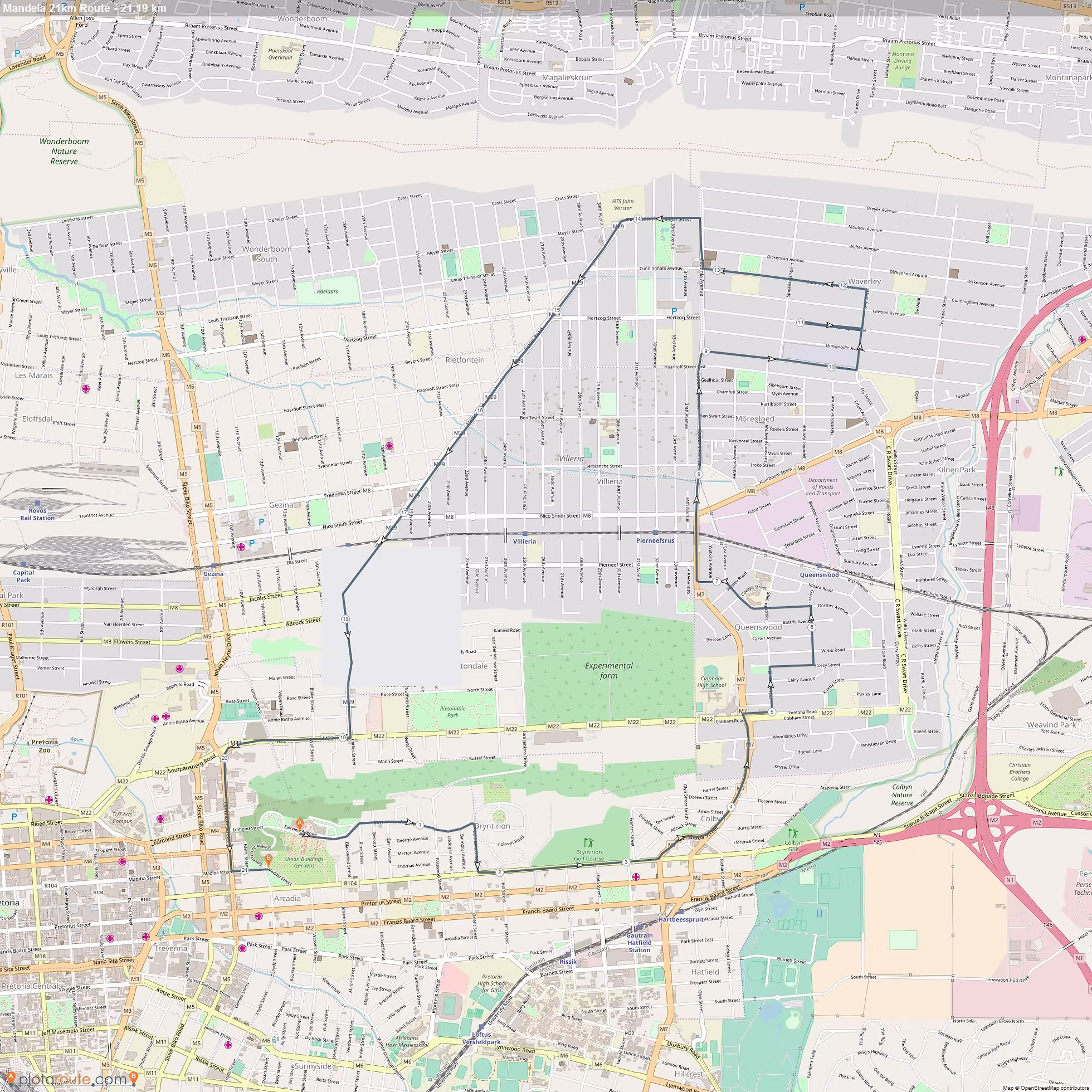 Mandela Remembrance Walk & Run Daring 21km Dash Route Map